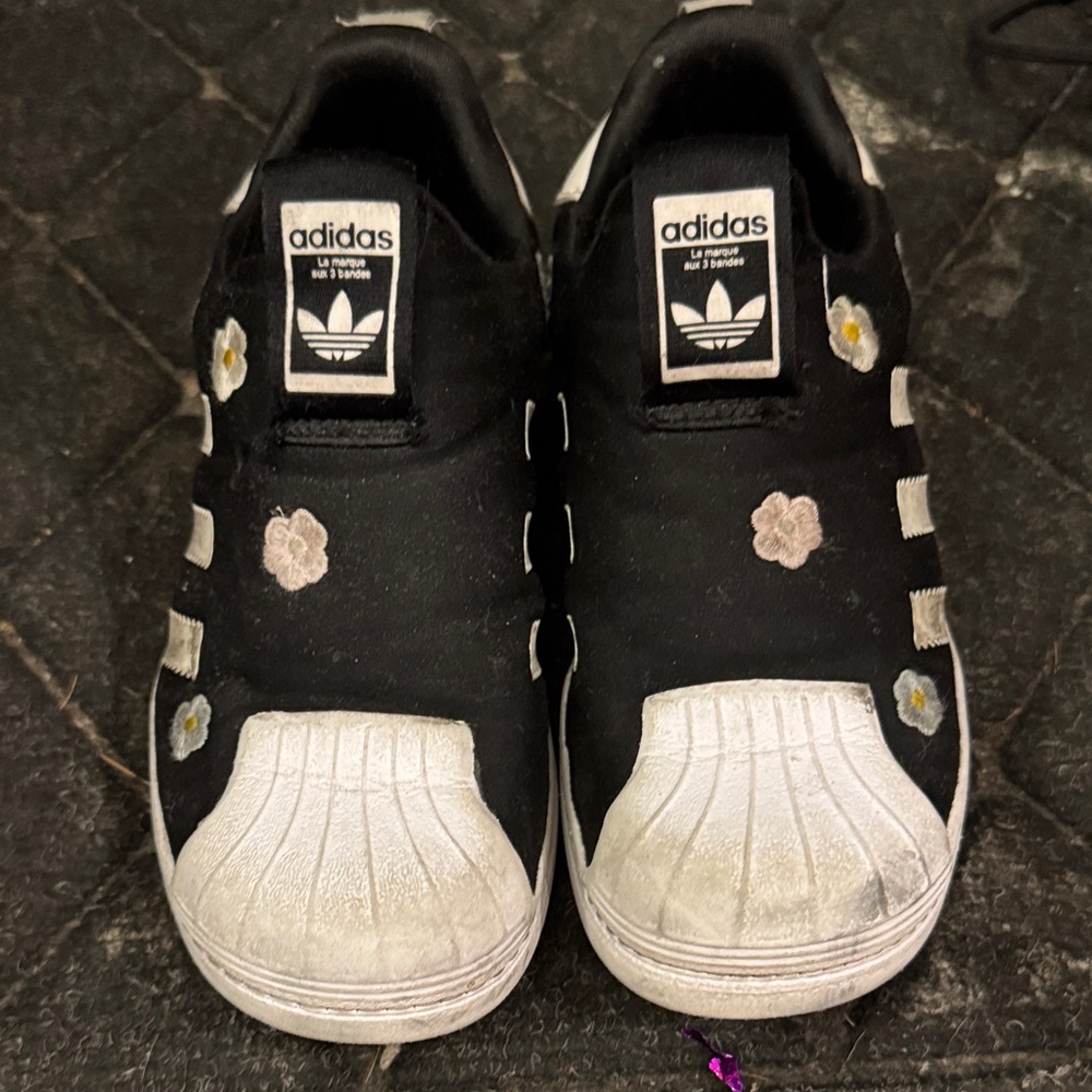 Adidas Kids Black and White Floral Sneakers